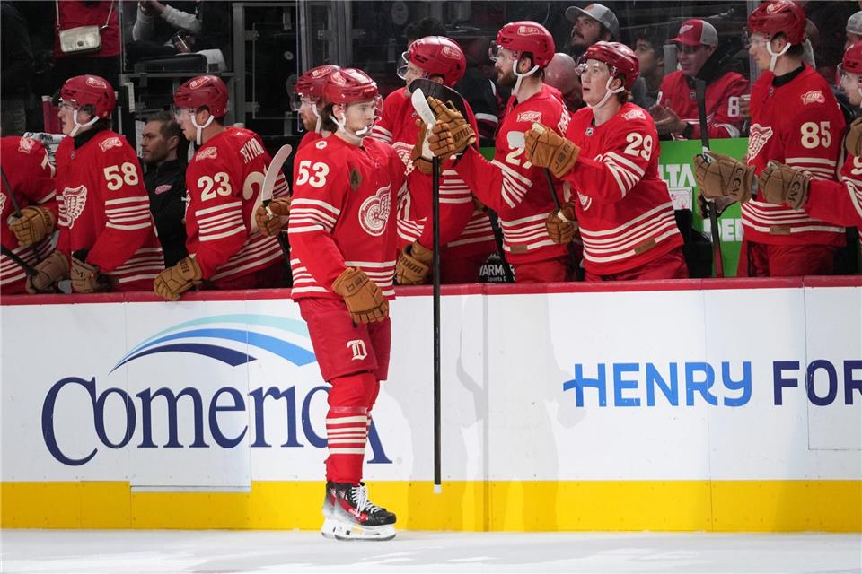 Moritz Seider (53) traf für Detroit im Spiel gegen Toronto. (Archivbild)Paul Sancya/AP/dpa