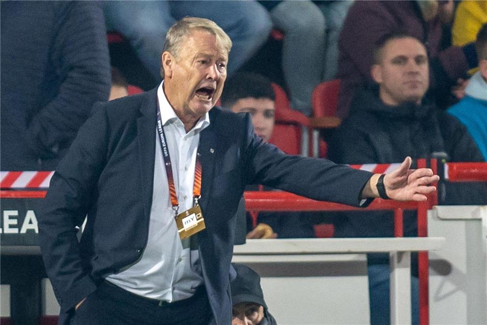 Motiviert und mit vollem Einsatz an der Seitenlinie, hier etwa mit Malmö FF bei Union Berlin im Jahr 2022: So kannte man Åge Hareide während seiner aktiven Trainerlaufbahn. (Archivbild)Andreas Gora/dpa