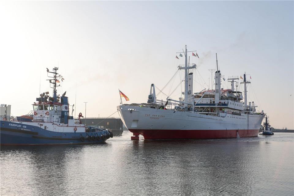 Nach einem Werftaufenthalt wird die „Cap San Diego“ Ende März nach Hamburg zurückkehren.Focke Strangmann/dpa