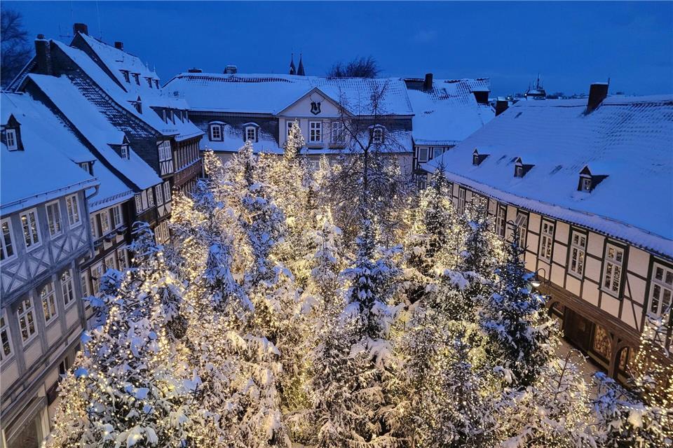 Mal anders: 16 ungewöhnliche Weihnachtsmärkte in Deutschland Nadelbäume auf dem Schuhhof: In Goslar wird zum Advent ein Weihnachtswald geschaffen, in dem sich auch die Buden verstecken.Goslar Marketing GmbH/dpa-tmn