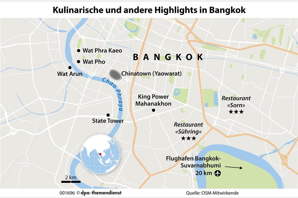 Neben den beiden Drei-Sterne-Restaurants „Sühring“ und „Sorn“ gibt es in Bangkok auch viele kulturelle Highlights.dpa-infografik/dpa-tmn