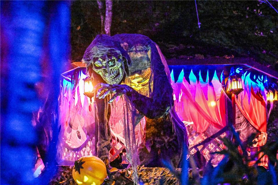 Halloween mit Herz - Familie König lädt zum Gruseln ein  Nicht nur Schreckensmomente, sondern auch Gutes tun: Die Familie König sammelt mit ihrem Halloween-Haus Spenden für die „Radio 7 Drachenkinder“.Jason Tschepljakow/dpa