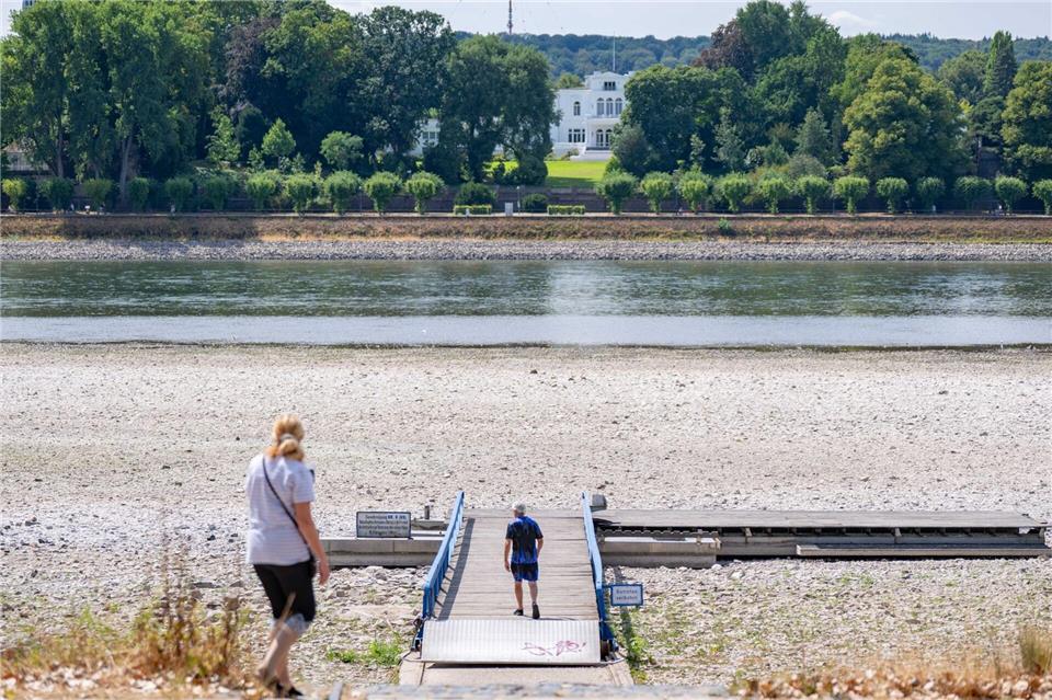 Niedrigwasser im Rhein in Bonn. Die Grünen fordern „intakte Flüsse als Priorität“.Benjamin Westhoff/dpa