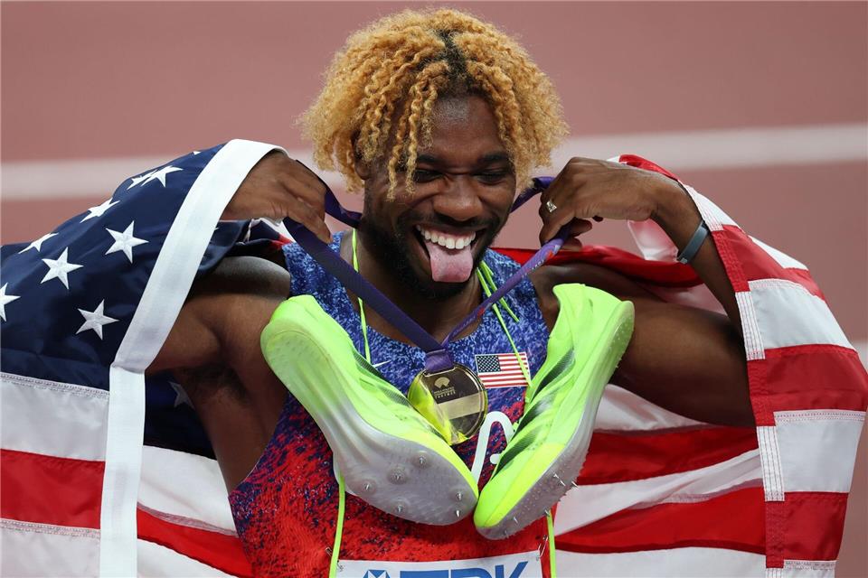 Noah Lyles ist zum vierten Mal in Folge Weltmeister über die 200 Meter.Oliver Weiken/dpa