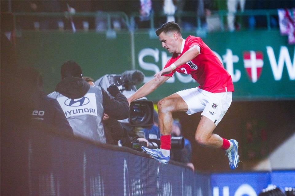 Österreichs Christoph Baumgartner traf nach nur sieben Sekunden gegen die Slowakei.