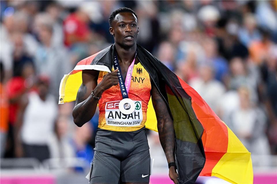 Owen Ansah jubelt über Bronze.Sven Hoppe/dpa