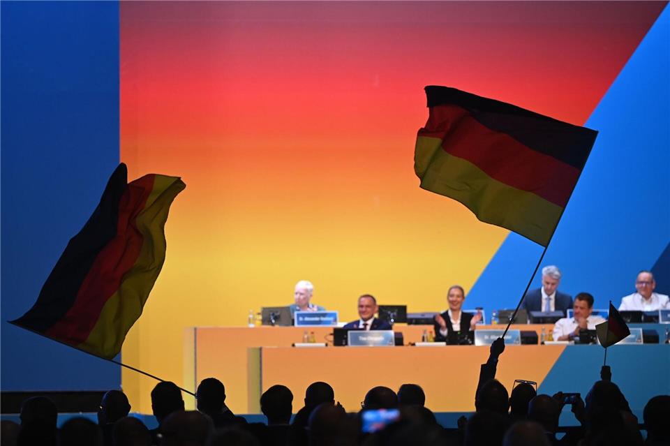 Parteichefin Weidel rief ihre Partei unter großem Jubel dazu auf, „das gesamte Land“ in Schwarz-Rot-Gold zu tauchen.Katharina Kausche/dpa