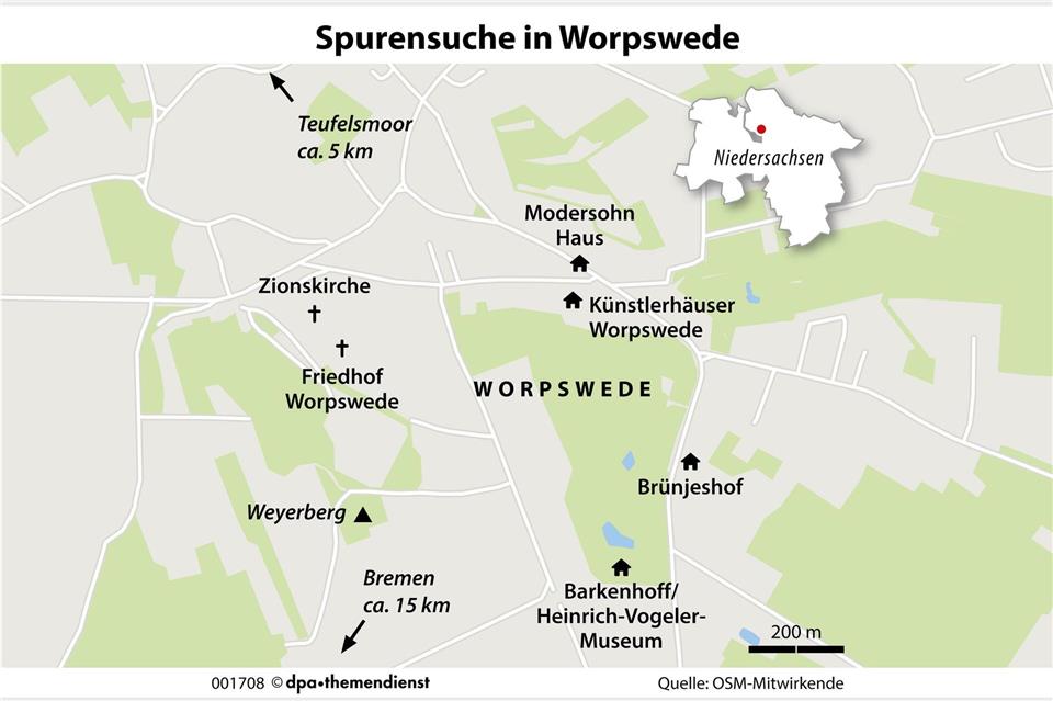 Paula Modersohn-Becker, eine der bedeutendsten Künstlerinnen der Moderne, lebte, wirkte und starb im Künstlerdorf Worpswede.dpa-infografik/dpa-tmn