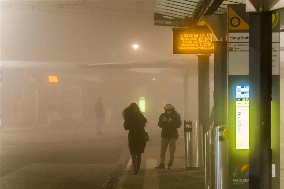 Reisende suchen im Nebel nach Alternativen.Andreas Arnold/dpa