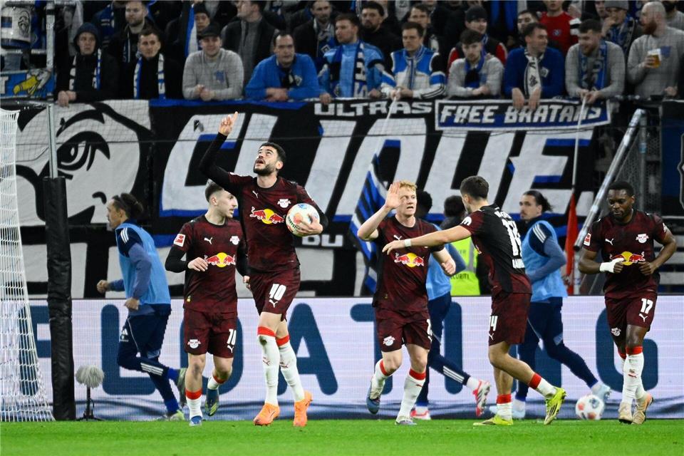 Rômulo (RB Leipzig) jubelt nach seinem Tor zum 1:1.Gregor Fischer/dpa