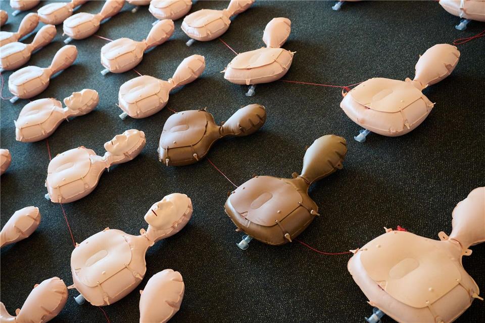 Rund 200 Schülerinnen und Schüler trainieren bei dem Projekt lebensrettende Maßnahmen wie Herzdruckmassage und Wiederbelebung.Annette Riedl/dpa