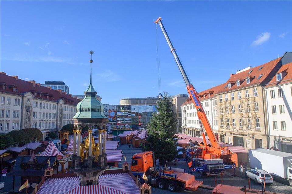 Schon seit Ende Oktober stehen die ersten Buden auf dem Alten Markt vor dem Magdeburger Rathaus. (Archivbild)Klaus-Dietmar Gabbert/dpa
