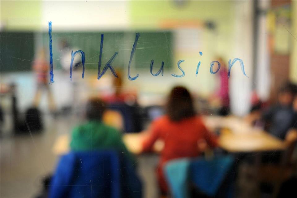 Schüler sitzen am in einer Inklusions-Klasse unter dem Schriftzug „Inklusion“. (Symbolbild)Jonas Güttler/dpa