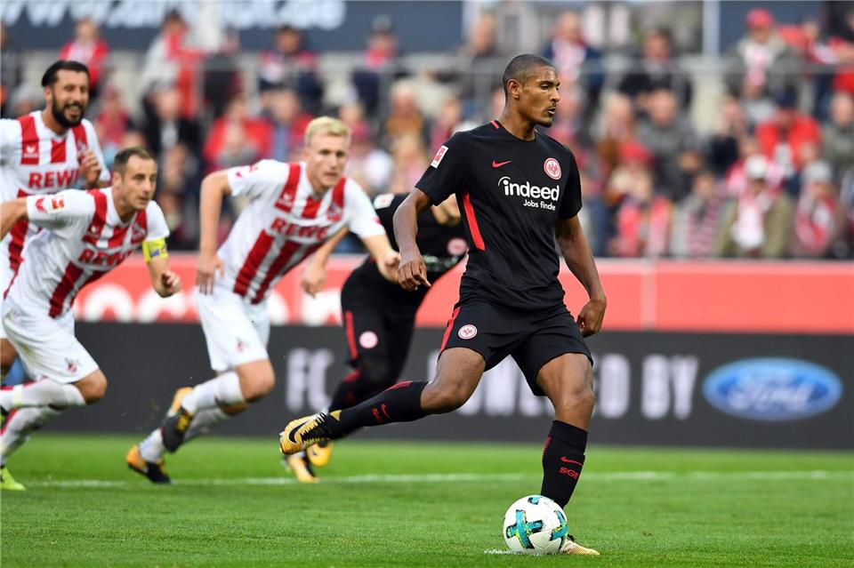Sébastien Haller war am 20. September 2017 der letzte Siegtorschütze von Eintracht Frankfurt bei einem Bundesliga-Auswärtsspiel gegen den 1. FC Köln. (Archivbild)picture alliance / Federico Gambarini/dpa