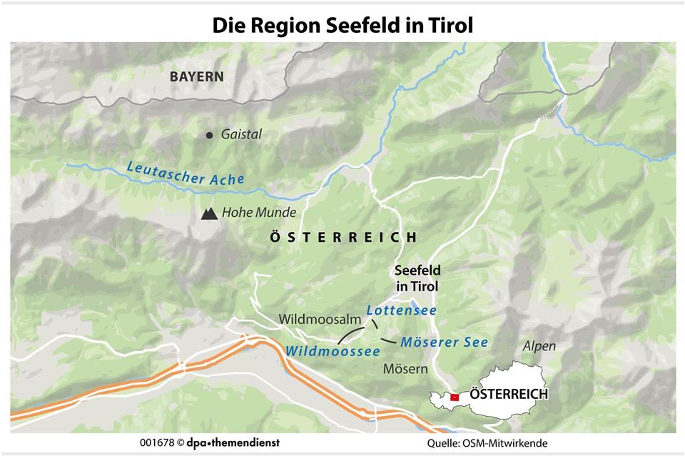 Seefeld liegt im österreichischen Bundesland Tirol. Unter dem Label „Österreichs Wanderdörfer“, zu denen Seefeld zählt, sind auch Winterwanderwege zertifiziert.dpa-infografik/dpa-tmn
