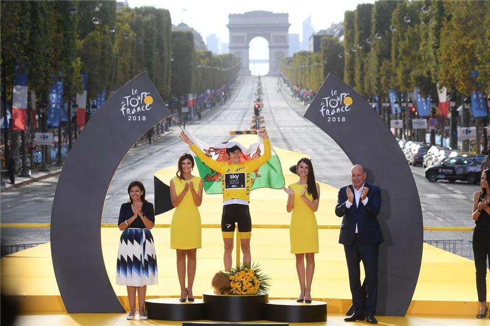 Abschied in der Heimat: Ex-Tour-Sieger Thomas steigt vom Rad Sein größter Erfolg: Geraint Thomas gewann 2018 die Tour de France. (Archivbild)Pool Stephane Mantey/BELGA/dpa
