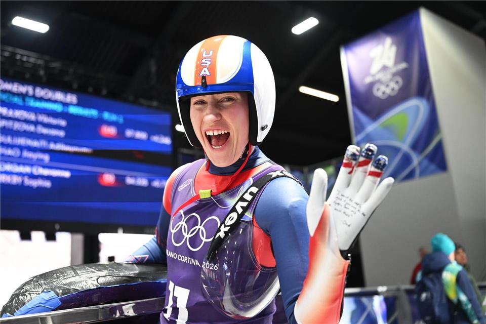 Selbst ernannte „Olympia-Bachelorette“: US-Rodlerin Sophia Kirkby landete zweimal auf Platz fünf, dann ging sie auf mehrere Dates.Robert Michael/dpa