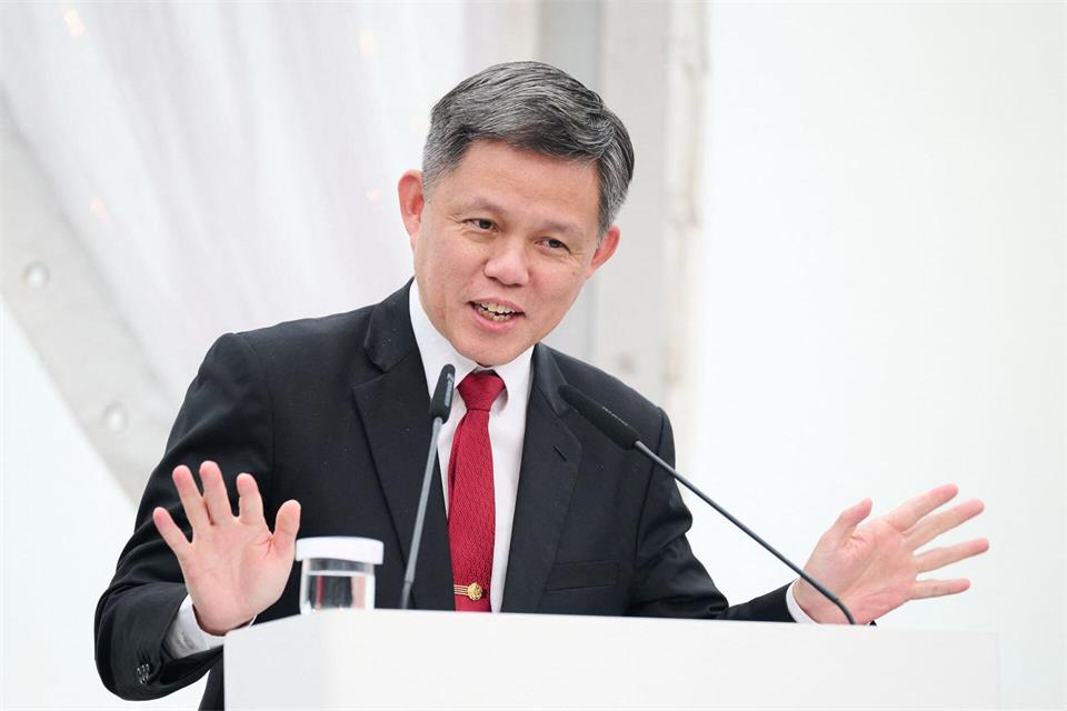 Singapurs Verteidigungsminister Chan Chun Sing bei der Veranstaltung zur Taufe des ersten von vier Offshore-Patrouillenschiffen (OPV) für sein Land.  Sina Schuldt/dpa