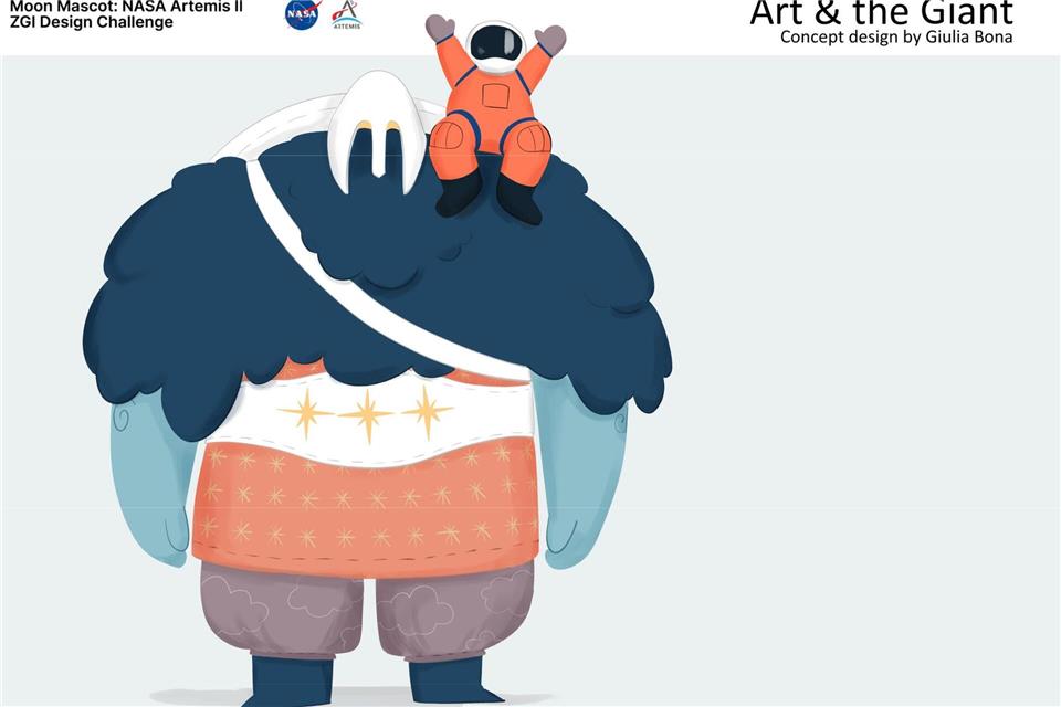 So könnte das Maskottchen für die „Artemis 2“-Mission aussehen.Giulia Bona/Freelancer/Nasa /dpa