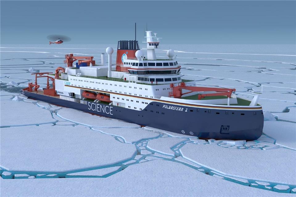 So soll das Forschungsschiff „Polarstern II“ einmal aussehen.-/Alfred-Wegener-Institut /TKMS/dpa