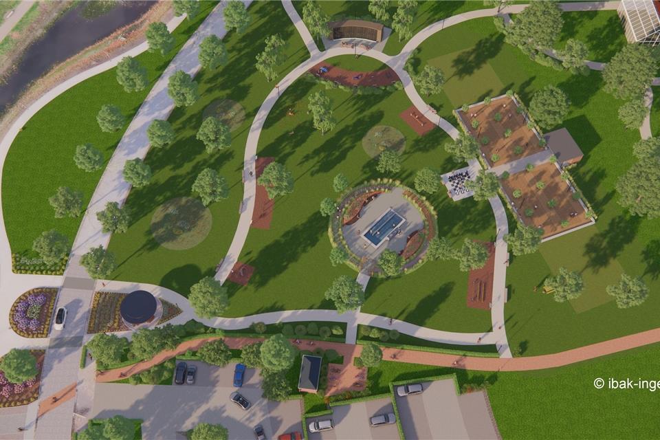 So soll der künftige Bürgerpark aussehen; links der Südring, am unteren Rand der Animation das Freiter Pättken.
