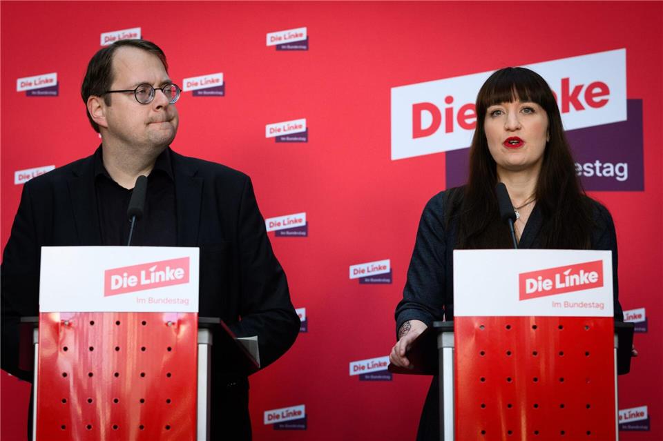 Sören Pellmann und Heidi Reichinnek kündigen einen Eilantrag vor dem Bundesverfassungsgericht an.Bernd von Jutrczenka/dpa