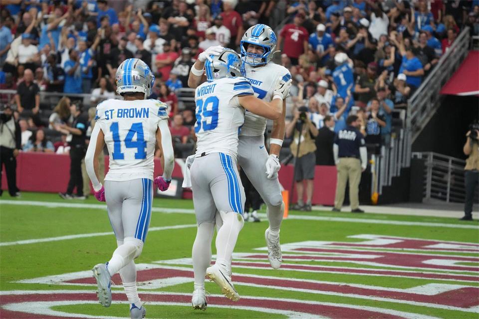 St. Brown (14) und die Lions hatten einigen Grund zum Jubeln.Rick Scuteri/FR157181 AP/AP/dpa