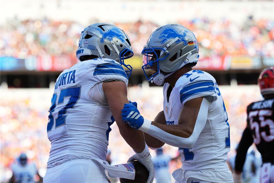St. Brown (rechts) und die Lions haben die vergangenen vier Spiele gewonnen.Jeff Dean/AP/dpa