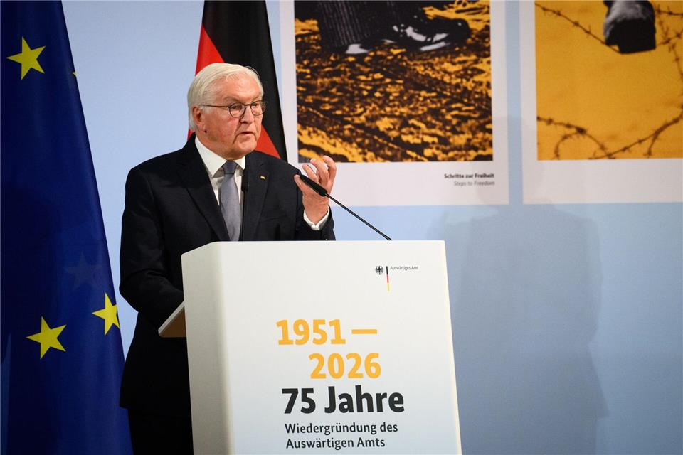 Steinmeier sprach bei der Jubiläumsveranstaltung zu 75 Jahren Wiedergründung des Auswärtigen AmtsBernd von Jutrczenka/dpa