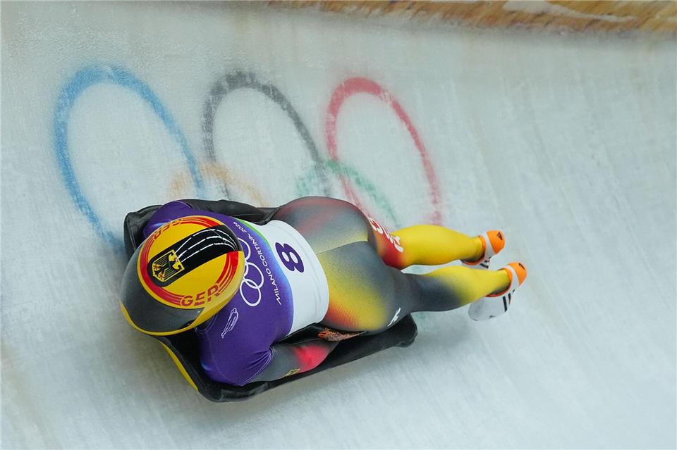 Susanne Kreher in Aktion bei den Olympischen Winterspielen Mailand Cortina 2026.Michael Kappeler/dpa
