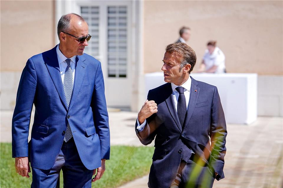 Tauschten sich zuletzt eng zum Thema aus: Bundeskanzler Friedrich Merz und Frankreichs Präsident Emmanuel Macron.Kay Nietfeld/dpa