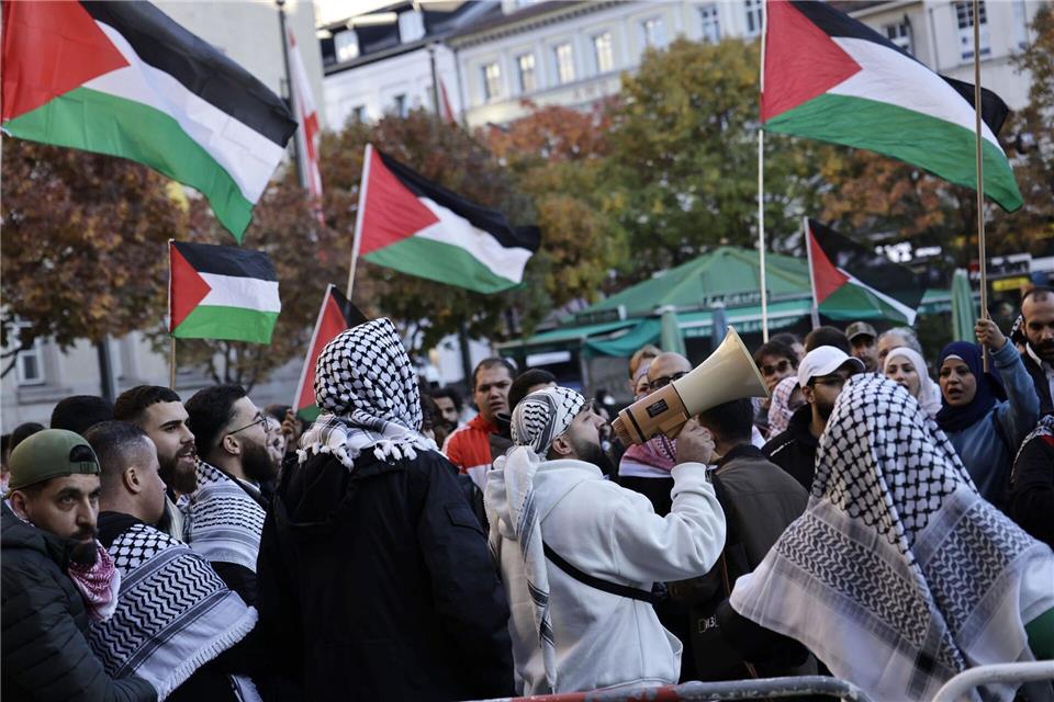 Teilnehmer der Demonstration „Stoppt den Genozid in Gaza und im Libanon!“ demonstrieren im Stadtteil Neukölln.Carsten Koall/dpa