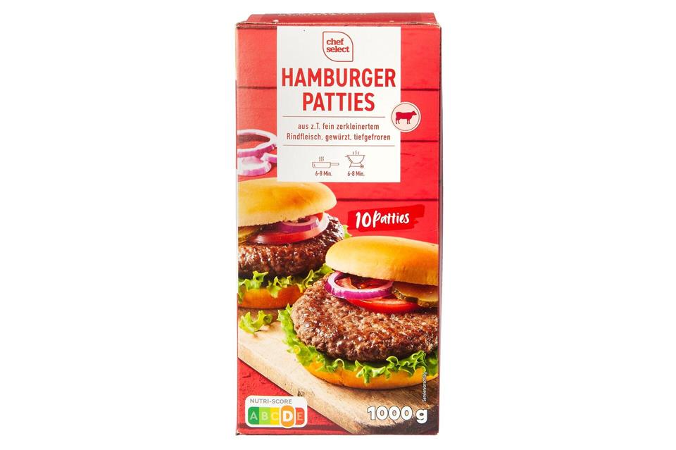 Testsieger unter den tiefgekühlten Rindfleisch-Hamburger-Pattys: „Chef Select Hamburger Patties“ von Lidl (Note 2,3).Ralph Kaiser/Stiftung Warentest/dpa-tmn