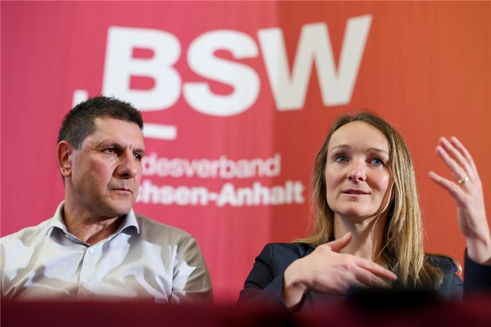 Thomas Schulze und Claudia Wittig sind die beiden Spitzenkandidaten des BSW in Sachsen-Anhalt. (Archivbild)Jan Woitas/dpa