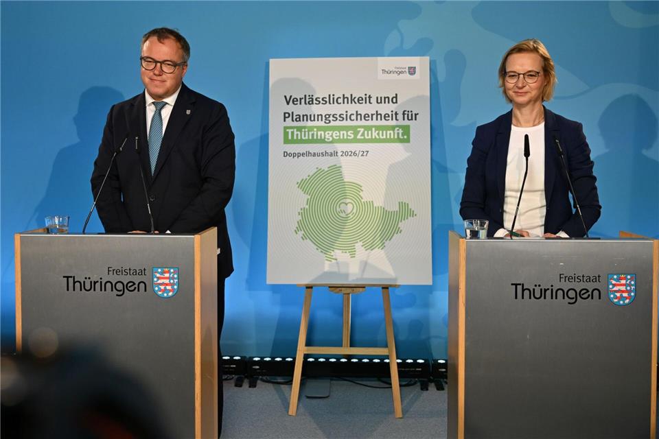 Thüringens Landesregierung legt den Haushaltsentwurf vor.Martin Schutt/dpa