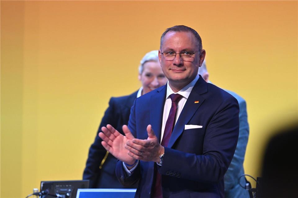 Tino Chrupalla und Alice Weidel wollen an der Spitze der AfD bleiben.Martin Schutt/dpa