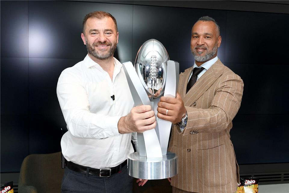 Träumten da noch von einer glänzenden Zukunft: Die einstigen Liga-Bosse Zeljko Karajca (links) und Patrick Esume. (Archivbild)Michael Schwartz/dpa