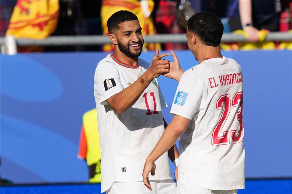 Traf auch schon beim 1:1 gegen Brasilien: Marokkos Ismael Saibari. Martin Meissner/AP/dpa