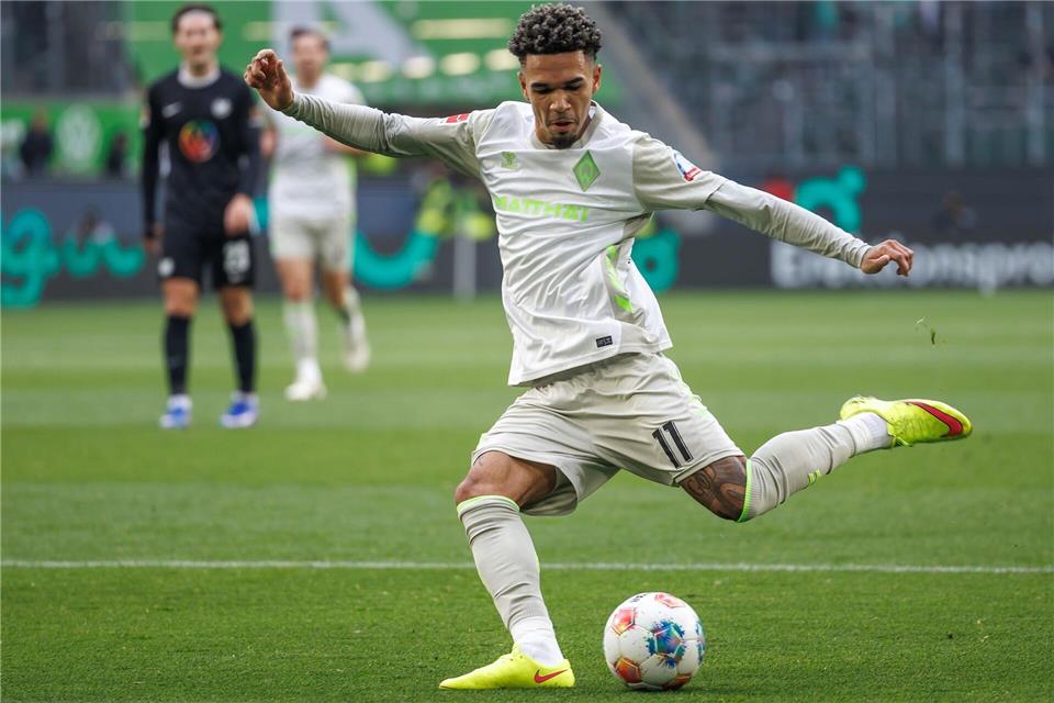 Traf im Test gegen den SC Paderborn: Werder-Stürmer Justin Njinmah. (Archivbild)Andreas Gora/dpa