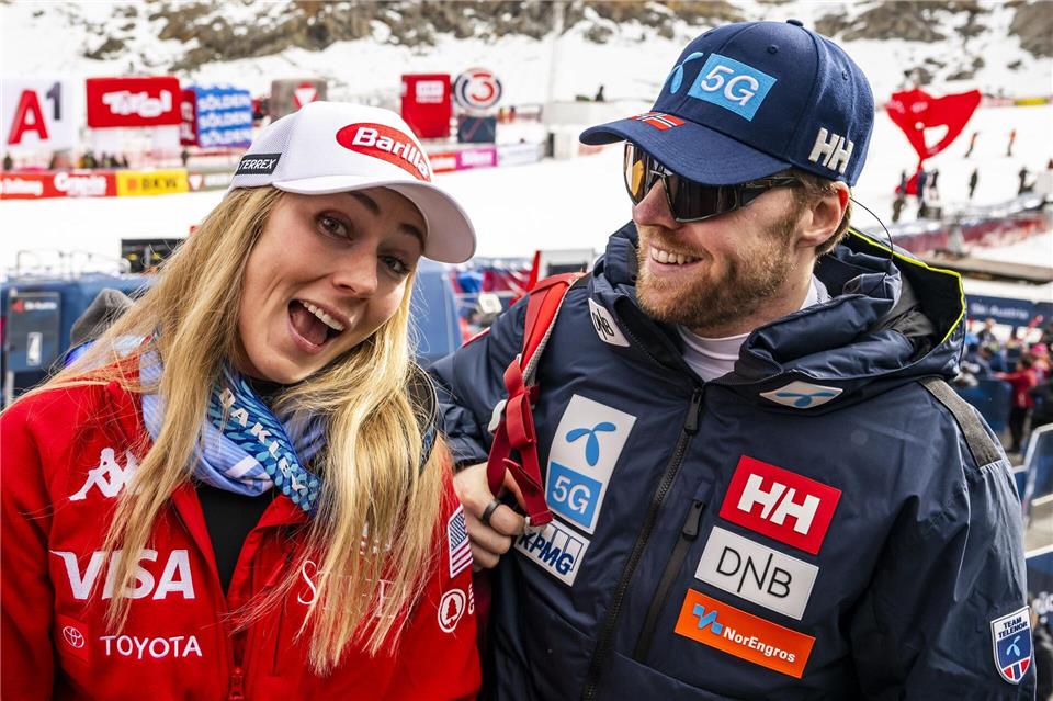 Traumpaar der Ski-Szene: Mikaela Shiffrin und Aleksander Aamodt Kilde. (Archivbild)Jean-Christophe Bott/KEYSTONE/dpa