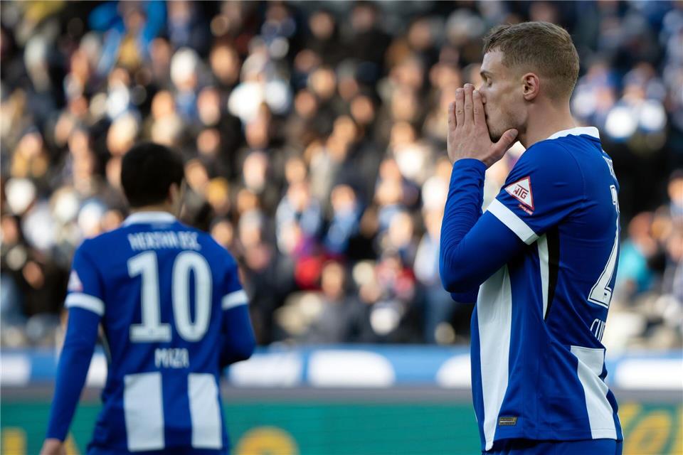 Trotz des Tors von Michael Cuisance kommt Hertha gegen Aufsteiger Ulm nicht über ein 2:2 hinaus.Soeren Stache/dpa