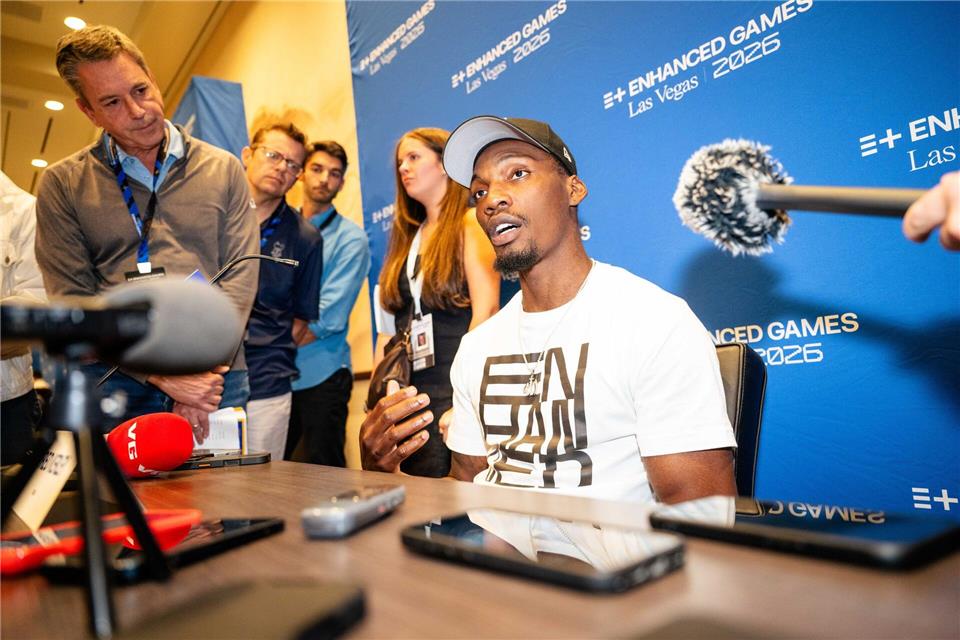 US-Sprinter Fred Kerley sagt, er tritt bei den Enhanced Games an, ohne Dopingmittel eingenommen zu haben.Maximilian Haupt/dpa
