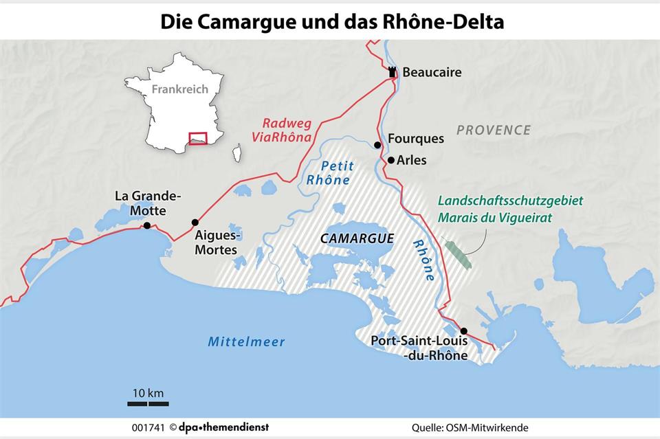 Über ein breites Delta in der Camargue mündet die Rhône ins Mittelmeer.dpa-infografik/dpa-tmn