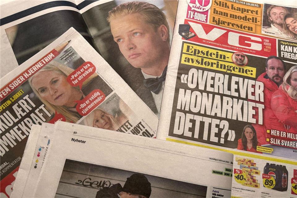 „Überlebt die Monarchie das?“ titelt eine norwegische Zeitung angesichts der Skandale um Kronprinzessin Mette-Marit und ihren Sohn Marius Borg Høiby.Julia Wäschenbach/dpa