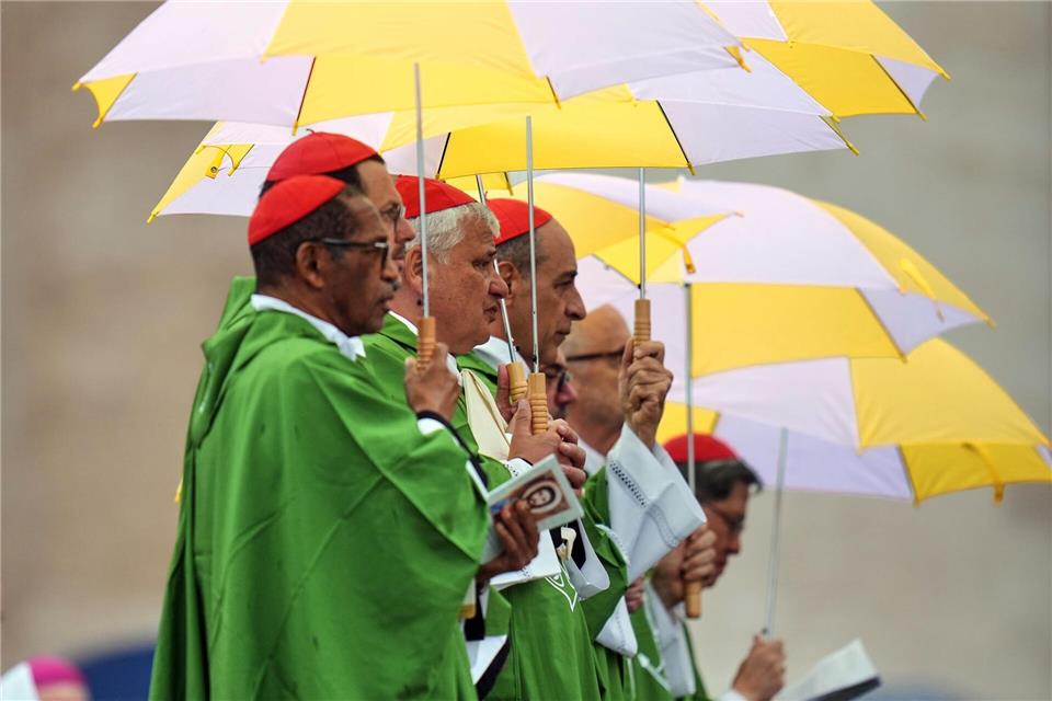 Unterm Schirm - Kardinäle feiern mit Papst Messe für Migranten und MissionareAlessandra Tarantino/AP/dpa