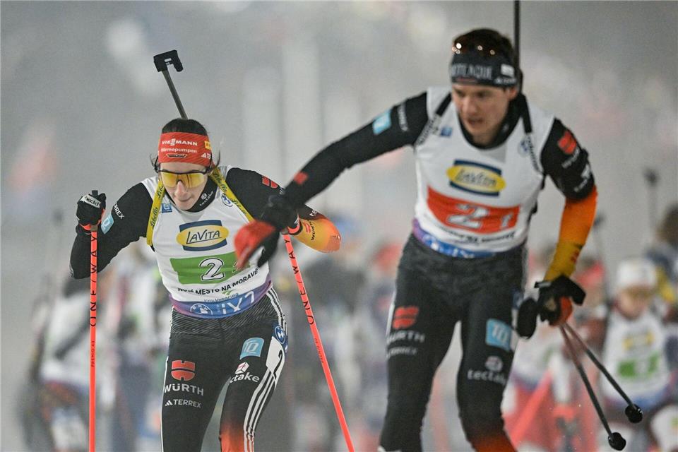 Vanessa Voigt und Justus Strelow liefen zum Saison-Auftakt auf das Podest.Hendrik Schmidt/dpa