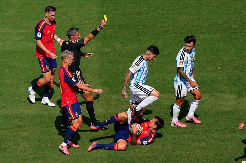 Viel zu tun: Schiedsrichter Slavko Vincic beim WM-Finale Spanien gegen Argentinien.Yuki Iwamura/AP/dpa