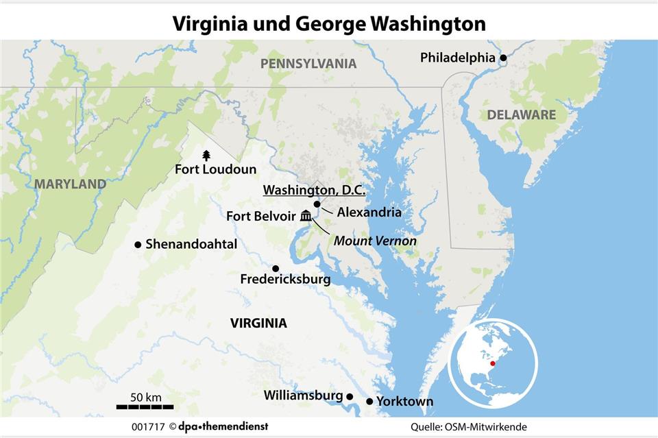 Vier der ersten fünf US-Präsidenten kamen aus Virginia - auch der allererste: George Washington.dpa-infografik/dpa-tmn