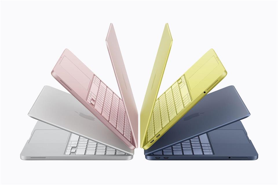 Viermal MacBook Neo: Den Einsteigerlaptop von Apple gibt es in Silber, Rosa, Zitronengelb und einem Blauton.Apple Inc./dpa-tmn