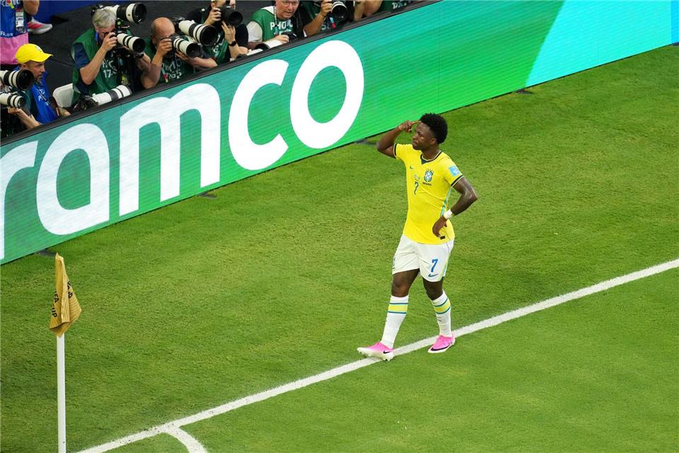Vinicius Junior feierte zwei Tore für Brasilien.Nick Potts/PA Wire/dpa